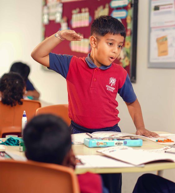Students practising communication skills at Vidyashilp
